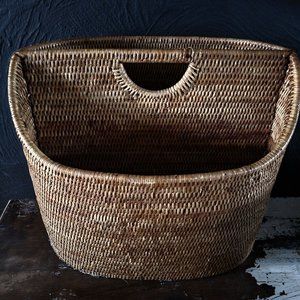 Vintage Rattan Newspaper Holder, Rattan Magazine Basket